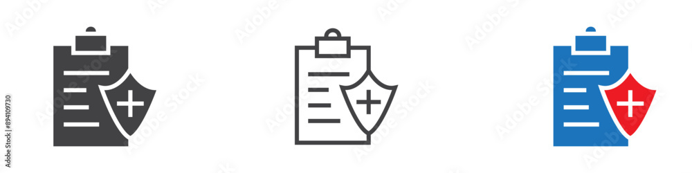 Medical insurance icon symbol sign collection in white and black Medical insurance icon symbol sign collection in white and black