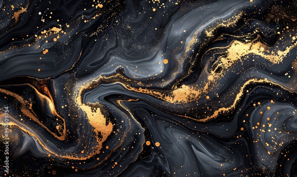 Luxury abstract black and gold marble fluid texture painting, Generative AI Luxury abstract black and gold marble fluid texture painting, Generative AI