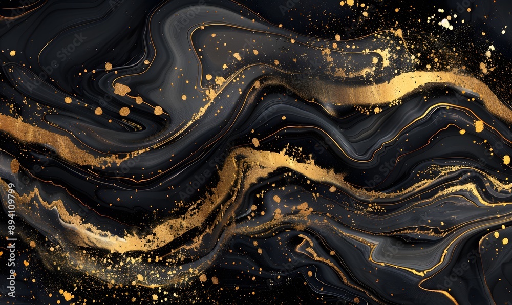 Luxury abstract black and gold marble fluid texture painting, Generative AI Luxury abstract black and gold marble fluid texture painting, Generative AI