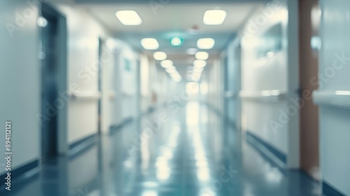 Abstract blur luxury hospital corridor - defocused clinic interior background for healthcare and medical concepts, modern medical facility hallway with soft lighting and clean design, ideal for health