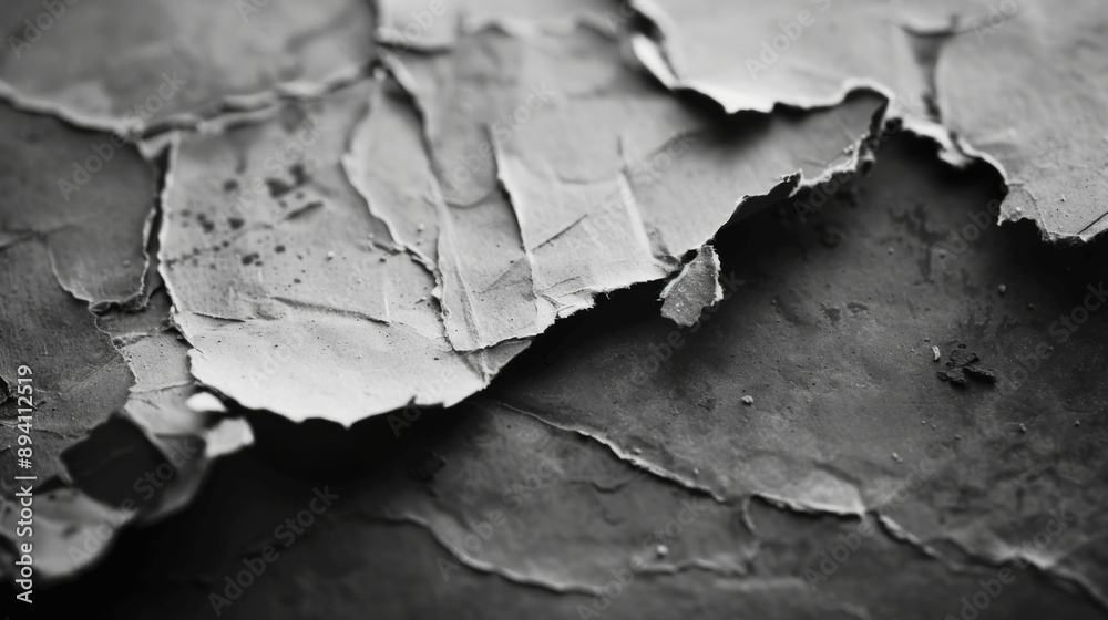 Obraz premium The Power of Silence: Black & White Photography & Torn Paper Script Speak Volumes Unsaid
