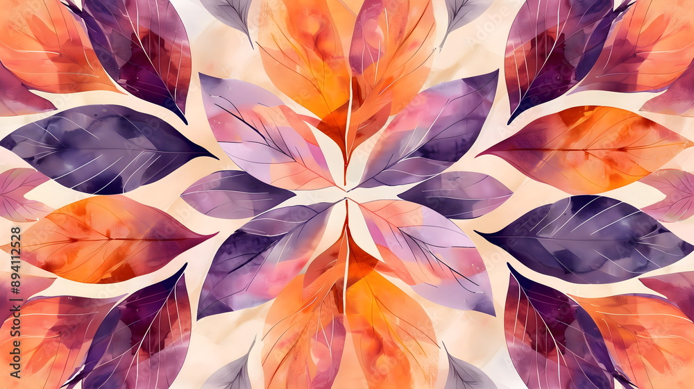 Leaf mandala, autumn cover template, Indian pattern, kaleidoscope