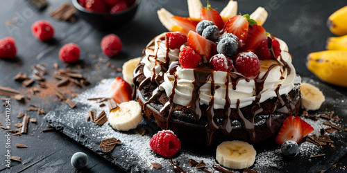 Chocolate Cake with Whipped Cream and Fresh Fruit Toppings © Muhammad Junaid 