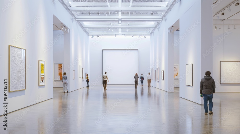 Blank wall frame in a modern, white-walled gallery space Blank wall frame in a modern, white-walled gallery space