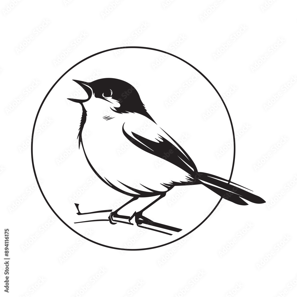 Bird on a branch stock vector. Circle Bird Logo Stock Illustrations isolated on white Bird on a branch stock vector. Circle Bird Logo Stock Illustrations isolated on white