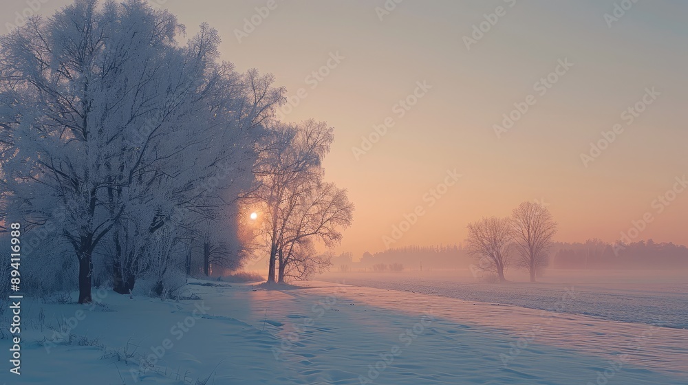 Serene Winter Sunrise Over Frosty Landscape Serene Winter Sunrise Over Frosty Landscape