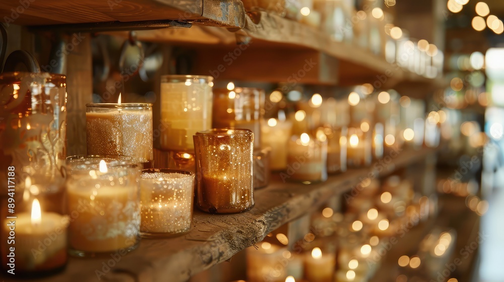 Warm Candlelit Shelves in Cozy Ambient Light Warm Candlelit Shelves in Cozy Ambient Light