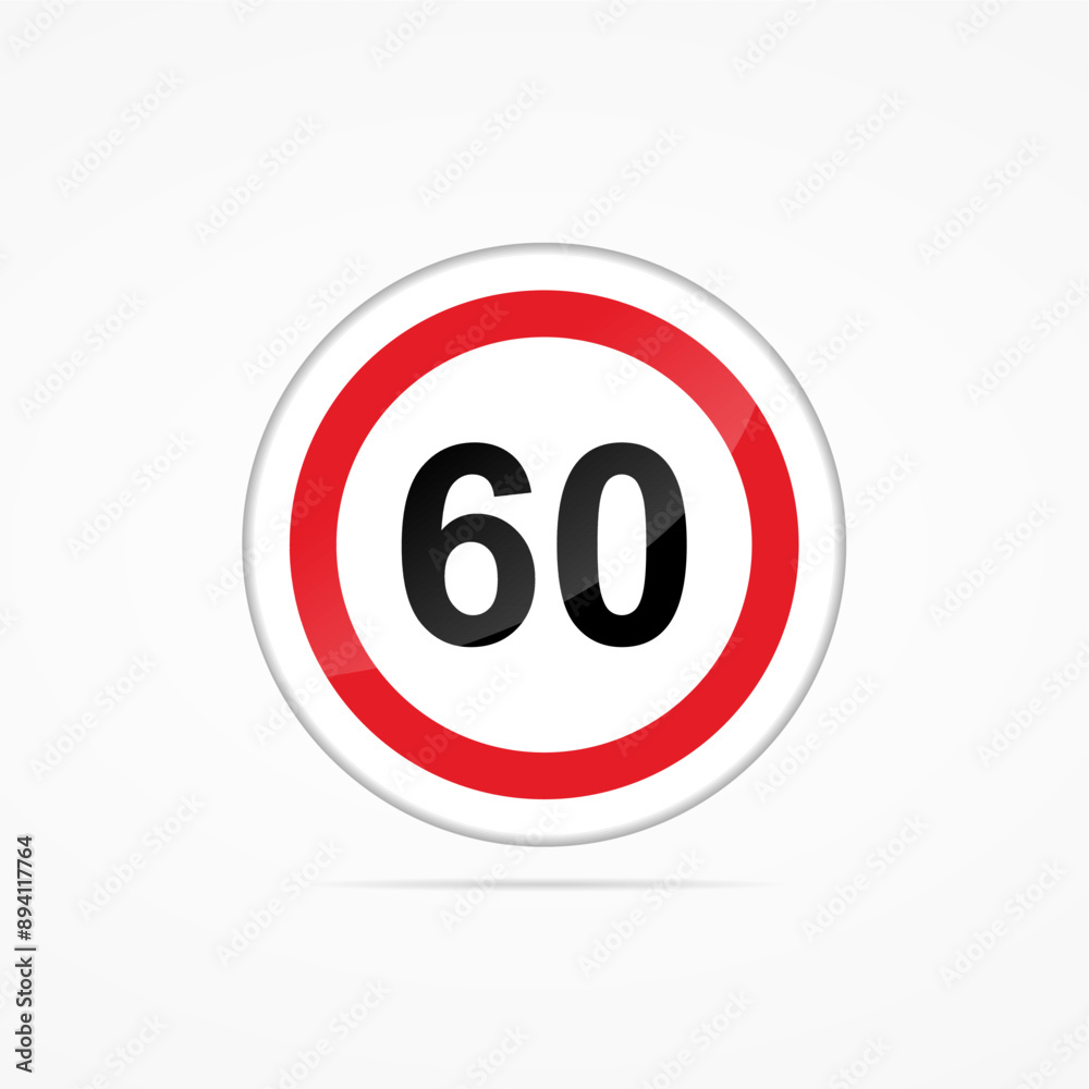 Speed limit 60 round road traffic sign design vector illustration isolated on white background Speed limit 60 round road traffic sign design vector illustration isolated on white background