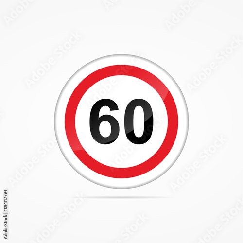 Free Download Speed limit 60 round road traffic sign design vector illustration isolated on white background - GFXLoad