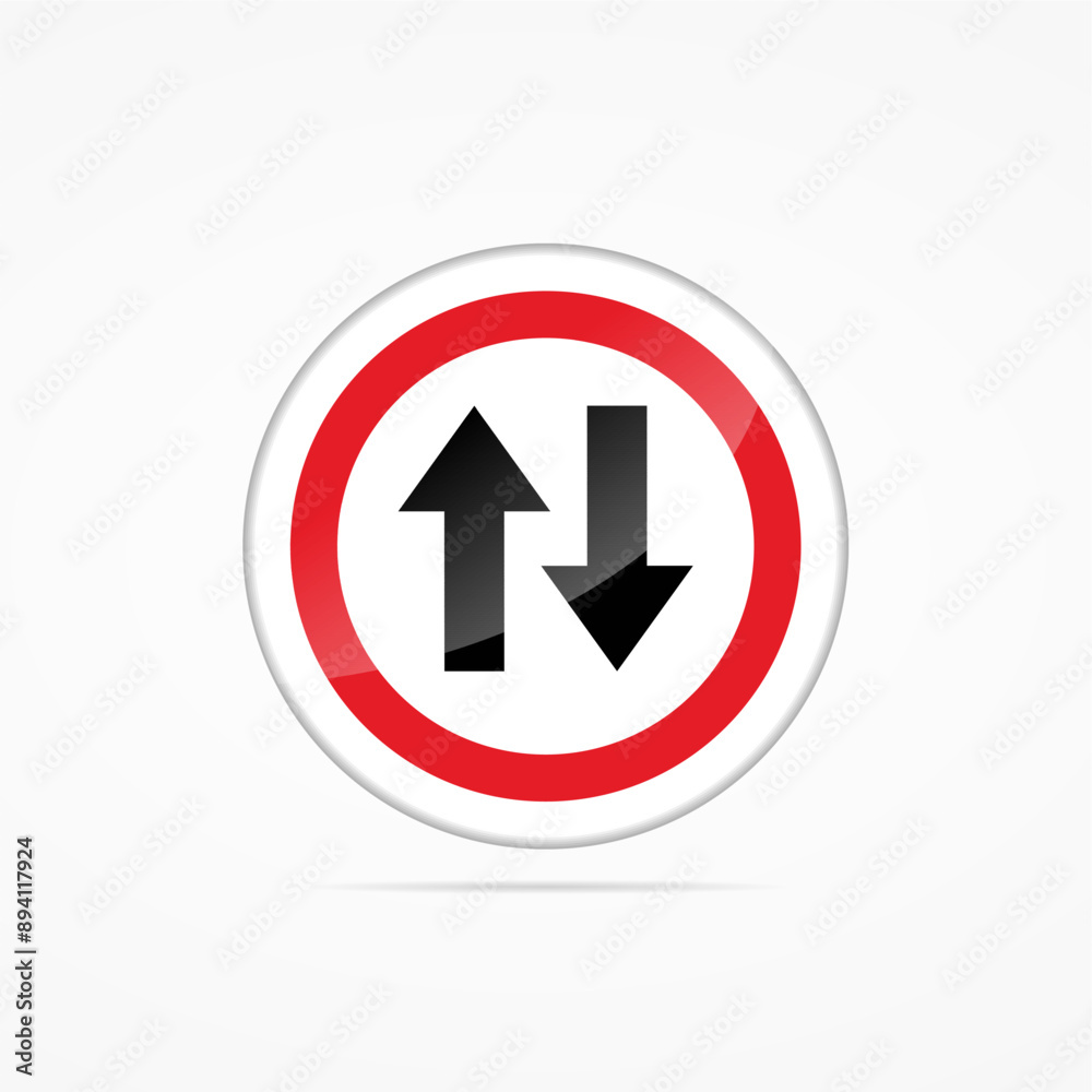 Two way traffic sign. oncoming traffic 2 arrow symbol Two way traffic sign. oncoming traffic 2 arrow symbol