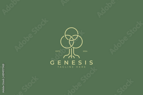 Oak Tree Genesis Logo with 3 Circle Shape Leaf Meditation Spiritual Nature Mangrove Forest