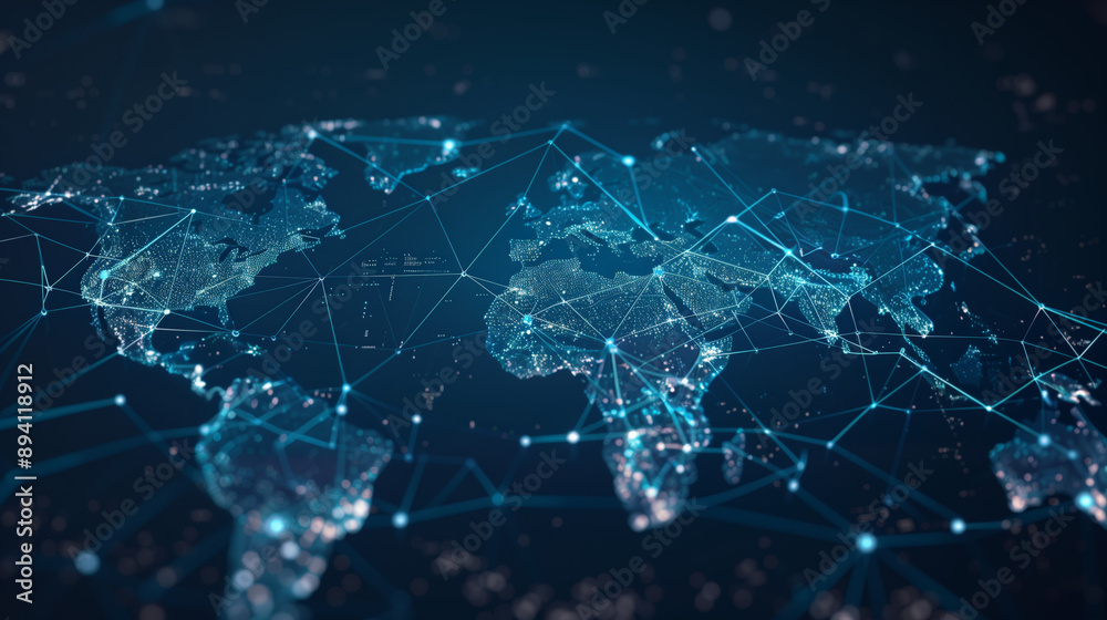 Abstract world map, concept of global network and connectivity, international data transfer and cyber technology, worldwide business