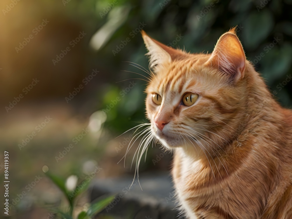 orange cat with blur background, orange cat is sitting and looking orange cat with blur background, orange cat is sitting and looking