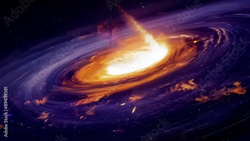 Extreme close-up: Swirling fiery vortex intensifies against dark backdrop. Zooming out reveals cosmic inferno, stars and galaxies in cataclysmic dance of creation and destruction.	