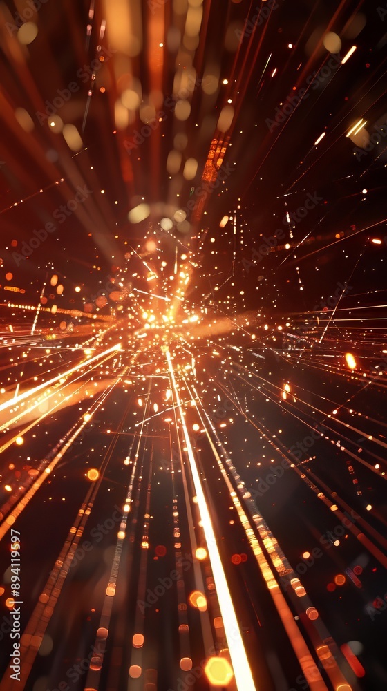 Fototapeta premium An abstract image featuring a burst of golden light and sparks against a dark background