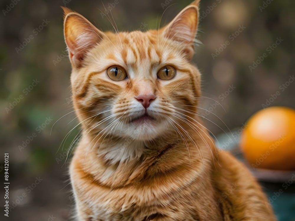 orange cat with blur background, orange cat is sitting and looking orange cat with blur background, orange cat is sitting and looking
