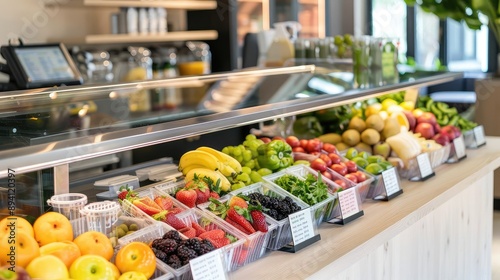 Fresh and Colorful Fruit Display at a Buffet Counter