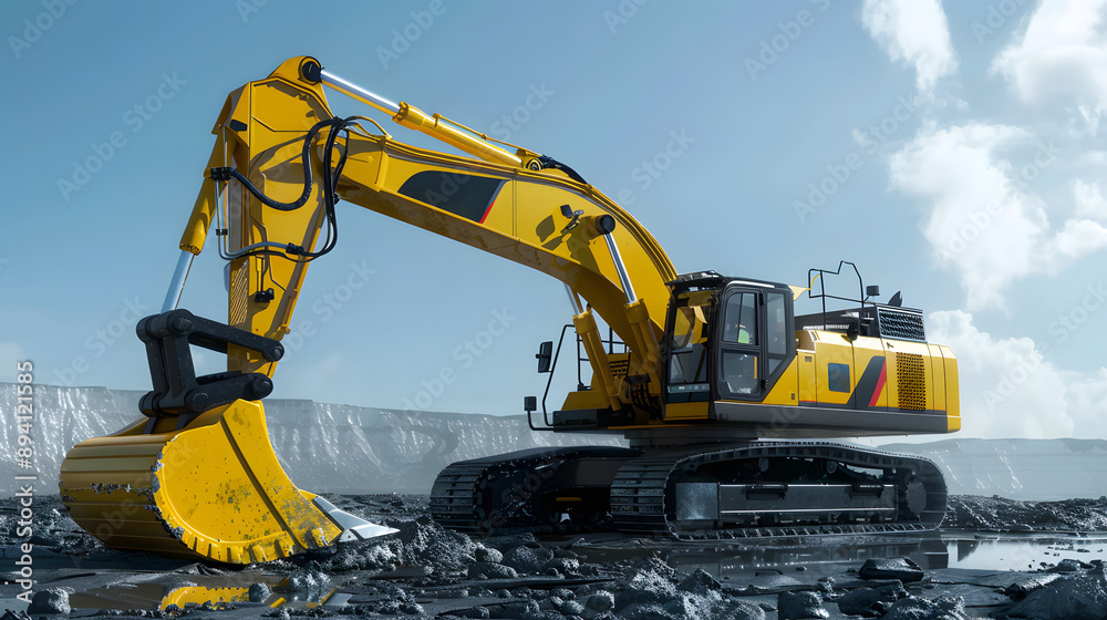 Yellow Excavator Digging in a Dirt Pit Yellow Excavator Digging in a Dirt Pit