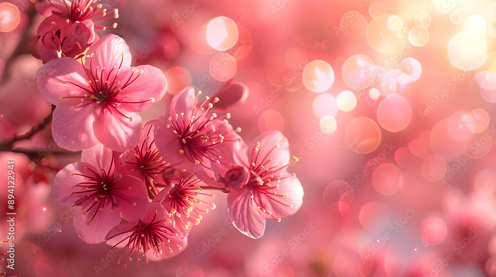 Pink Cherry Blossom Flowers with Bokeh Background Illustration Pink Cherry Blossom Flowers with Bokeh Background Illustration