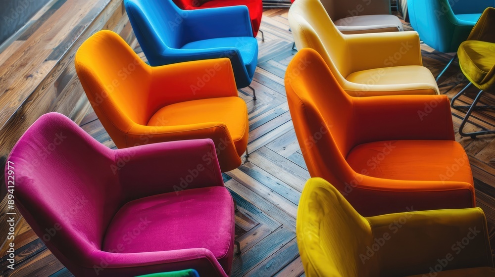 Obraz premium Vibrant chairs on timber floor