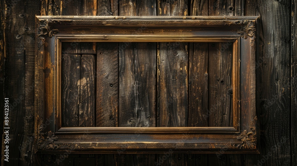 Antique wooden frame against wooden backdrop Antique wooden frame against wooden backdrop