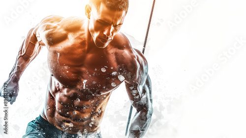 Fitness trainer with dynamic gym scene double exposure effect © Graphic Master