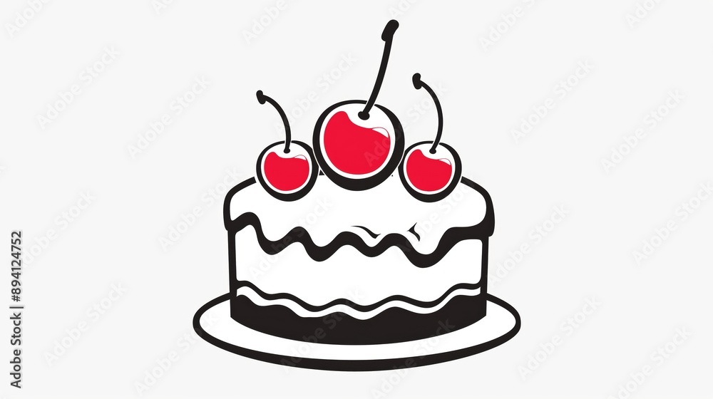Illustration of a Cake Topped with Cherries and Icing Illustration of a Cake Topped with Cherries and Icing