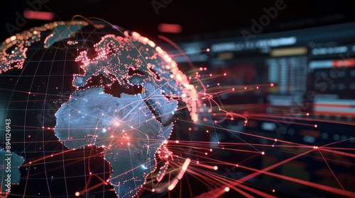 interactive globe displaying a treasury's international cash flow networks, with lines connecting different countries and showing transaction volumes
