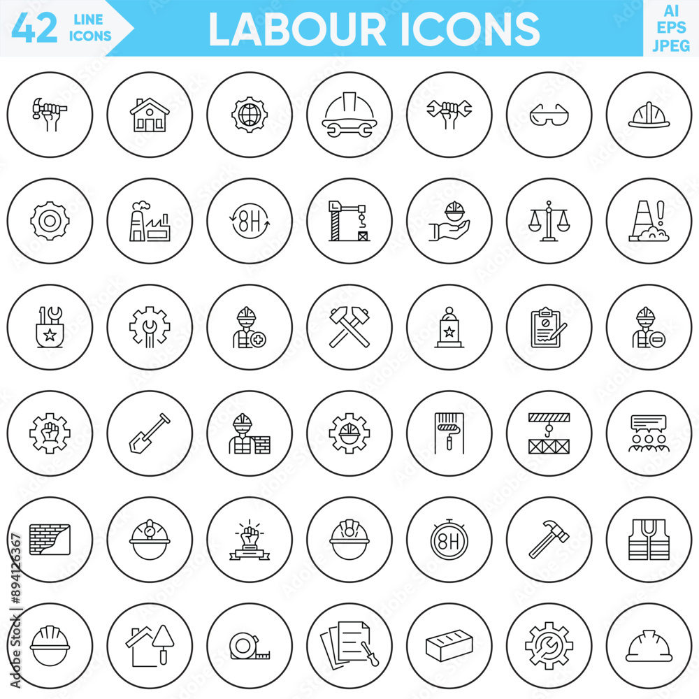 Fototapeta premium Labor line icons vector and Illustrator set