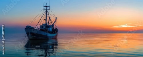 Fishing ship silhouette in the early morning