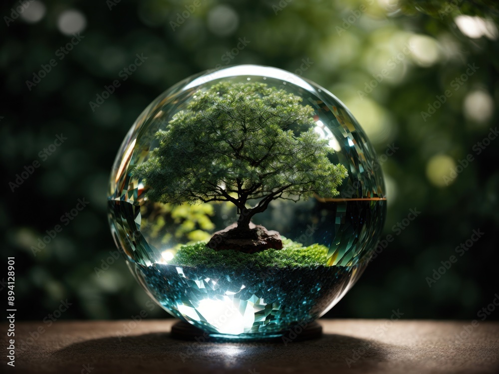 Earth crystal glass globe ball and growing tree Earth crystal glass globe ball and growing tree