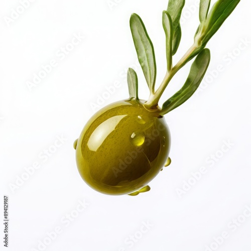 a droplet of olive brine salty and savory against the white canv photo