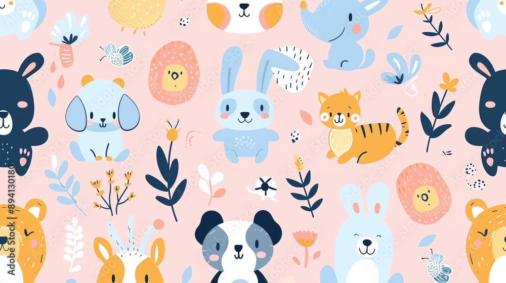 Cute pastel animal pattern background with ample space for text, more clarity with clear light and sharp focus, high detailed Cute pastel animal pattern background with ample space for text, more clarity with clear light and sharp focus, high detailed