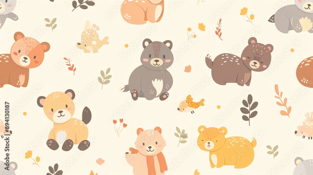 Fototapeta premium Cute pastel animal pattern background with ample space for text, more clarity with clear light and sharp focus, high detailed