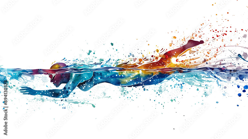 Swimmer athlete action in watercolor style isolated on transparent background Swimmer athlete action in watercolor style isolated on transparent background