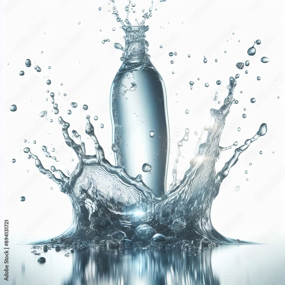 A splash of water frozen in time, reflecting light, isolated on A splash of water frozen in time, reflecting light, isolated on