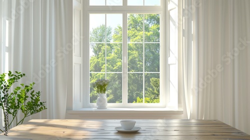 Open window and table in home interior © Lasvu