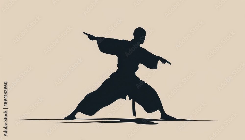 Silhouette of a Martial Artist Practicing a Fighting Stance Silhouette of a Martial Artist Practicing a Fighting Stance