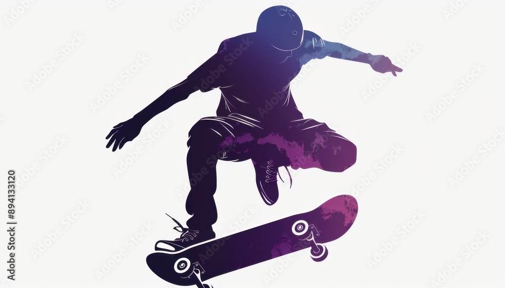 Silhouette of a Skateboarder Performing a Trick in Mid-Air Silhouette of a Skateboarder Performing a Trick in Mid-Air