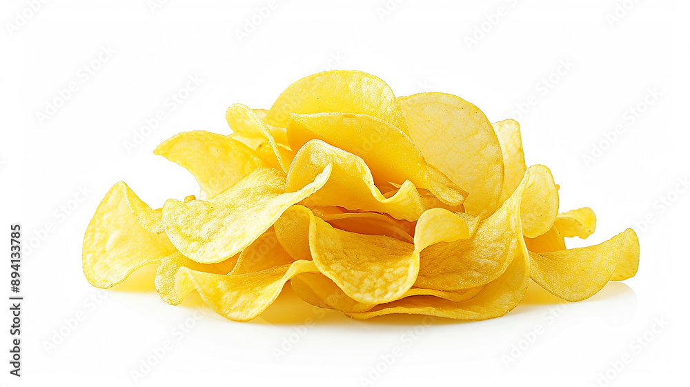 A centered pile of yellow potato chips A centered pile of yellow potato chips