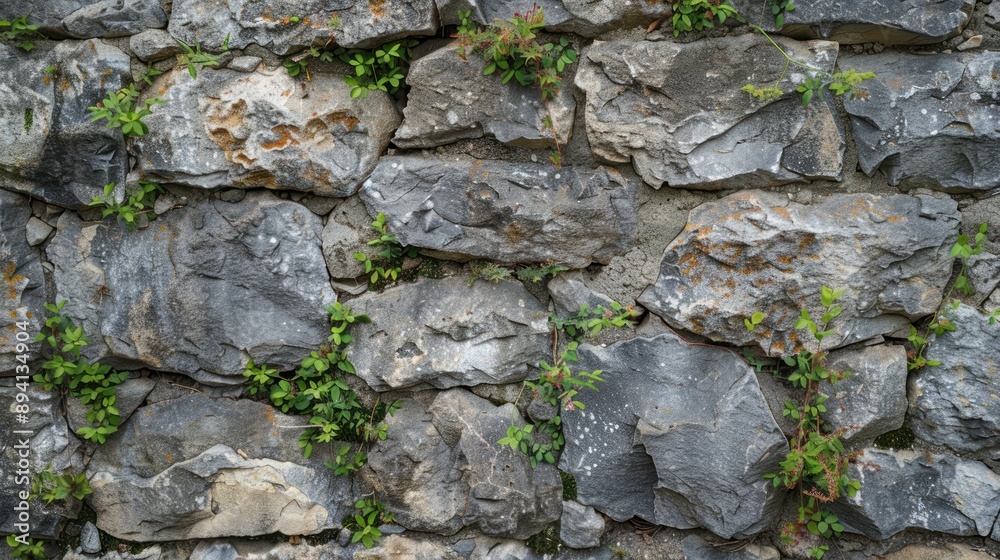 Stone Wall with Green Plants Stone Wall with Green Plants