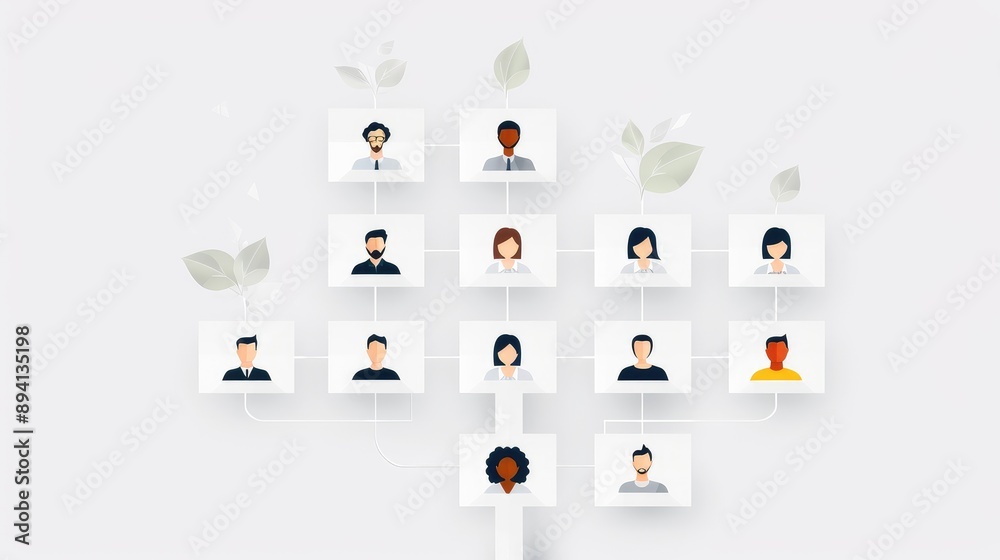 Modern Organizational Chart with Diverse Team Portraits Modern Organizational Chart with Diverse Team Portraits