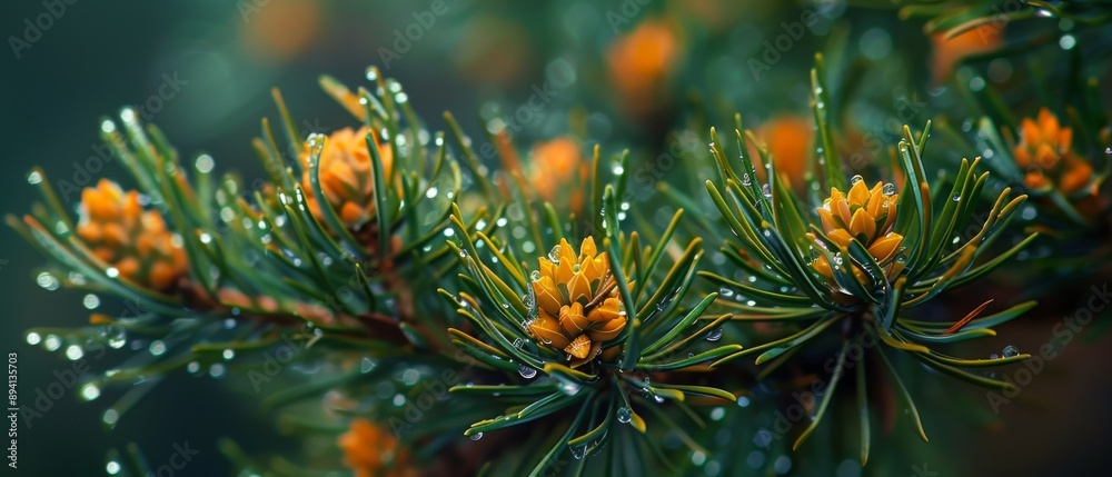 Pine Tree Twig with Buds in Fresh Forest Pine Tree Twig with Buds in Fresh Forest