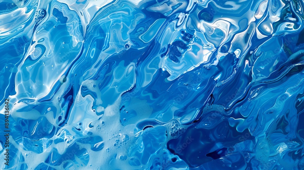 Blue water texture macro closeup for aquatic background, nature and science concept, ideal for skincare cosmetics and hygiene applications