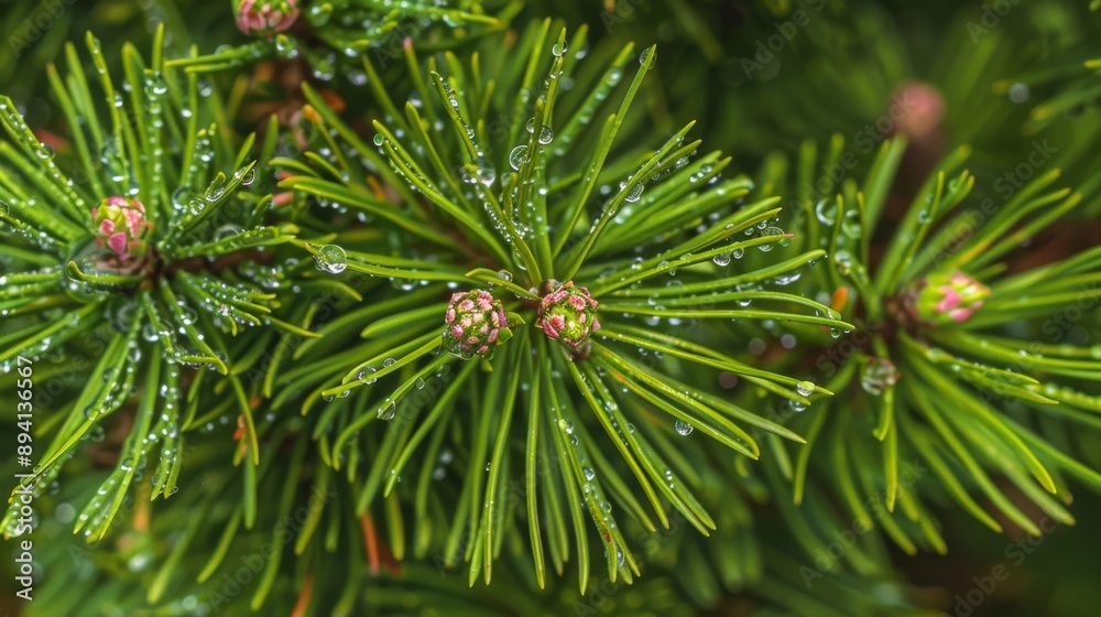 Pine Tree Twig with Buds in Fresh Forest Pine Tree Twig with Buds in Fresh Forest
