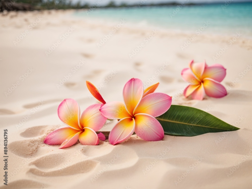 Exotic Tropical Plumeria Flower on the white Sandy Beach