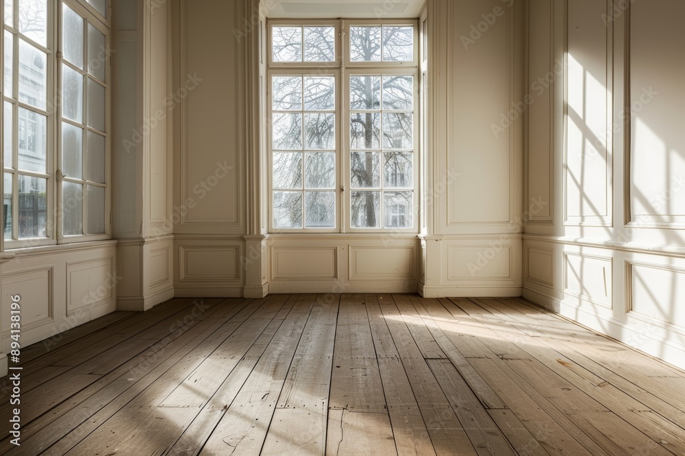 Interior of an empty room with wooden floor and window. Interior of an empty room with wooden floor and window.