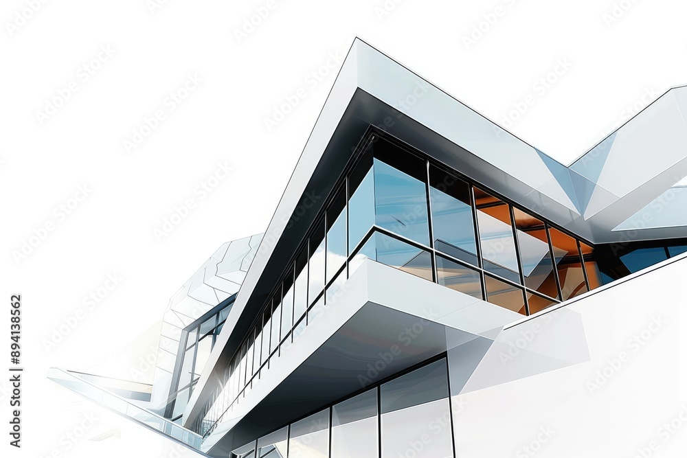 Fototapeta premium An Abstract Modern Building Rendered in White and Gray With Hints of Red and Orange