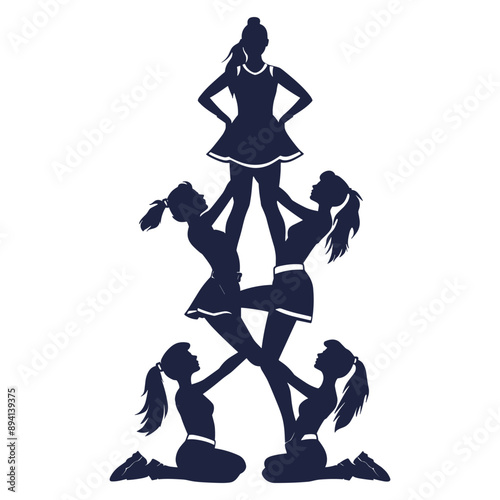 Cheerleading Silhouette. Four Cheerleaders in a Pyramid Formation