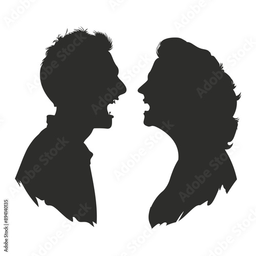 Silhouette of a man and woman arguing, conflict, disagreement, communication problem, couple, relationship, relationship issues.